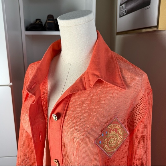 Peter Popovitch Vintage 80’s Orange Long Sleeve Beachy Button Up Shirt Size L - Picture 7 of 15